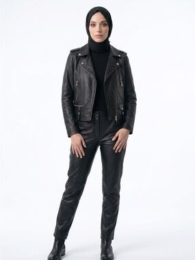 NORLA Black Genuine Leather Moto Jacket | Asymmetric Zip | Silver Hardware